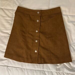 H&M button-Front Suede-Look Mini Skirt in Brown